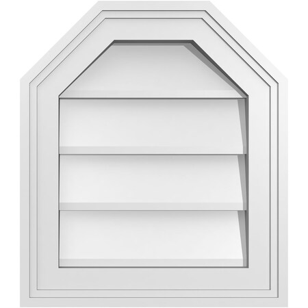 Ekena Millwork Octagonal Top Surface Mount PVC Gable Vent w/ 2"W x 1-1/2"P Brickmould Frame, 14"W x 16"H GVPOT14X1602SN